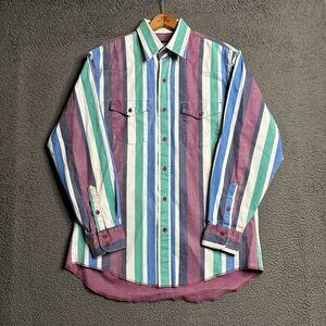 Vintage Wrangler Brushpopper Shirt Mens Large Striped Western Button Up 80s 90s